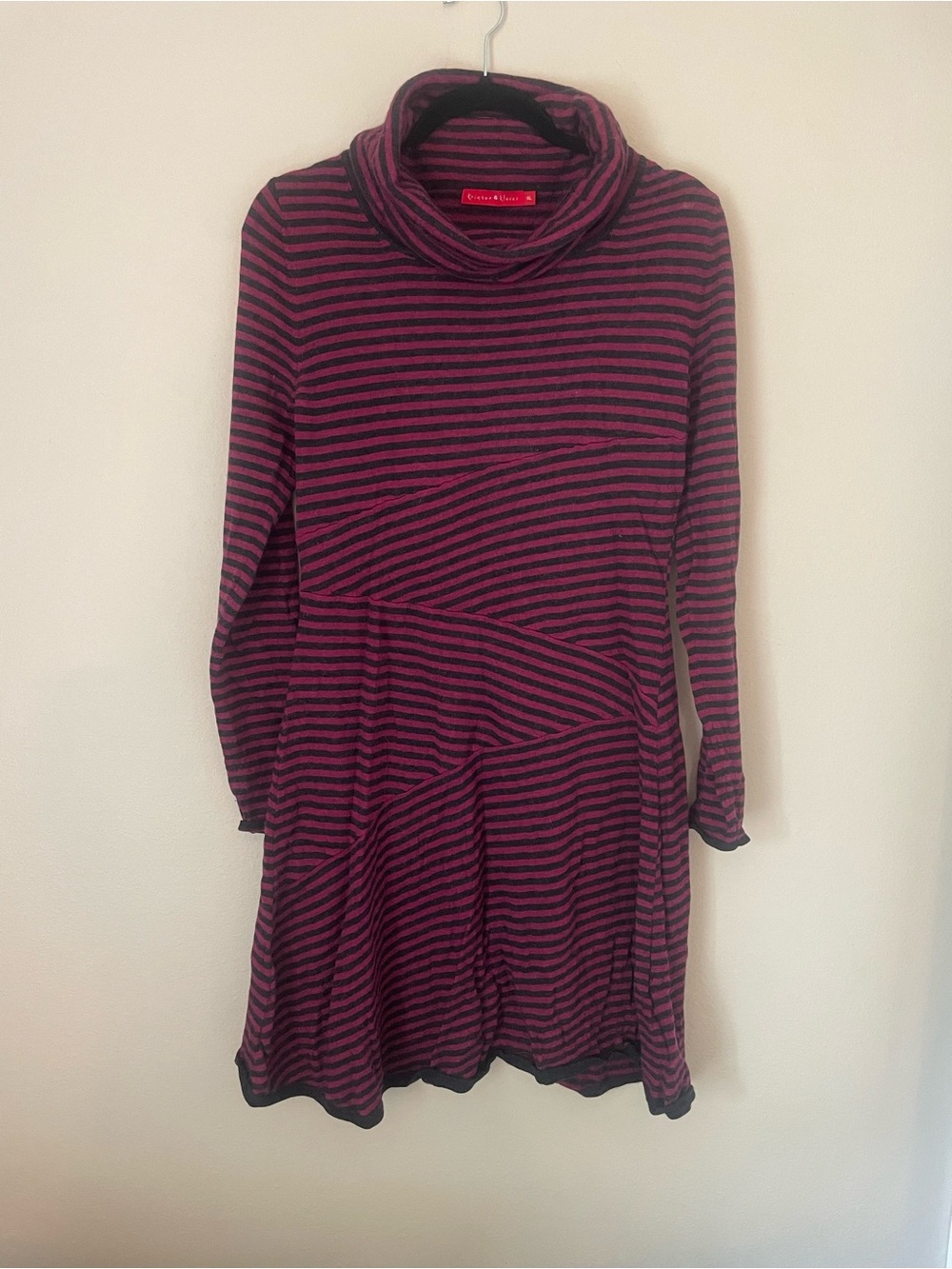 Krimson Klover WOOL Pink and Black Striped long sleeve dress size XL